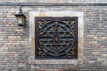 Traditional Chinese window with lamp