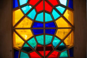 Photo of artisans workshop in Sheki, Azerbaijan. Shabaka Azerbaijan traditional stained glass technique using wood without nails and glue.