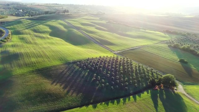 Aerial nature landscape beautiful hills fields of Tuscany, Italy