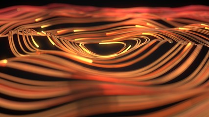 fiber optic strings with glowing ends, 3D illustration