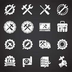 Fix and service related icons set on background for graphic and web design. Creative illustration concept symbol for web or mobile app