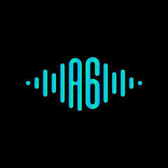 letter A 6 with Pulse music player element. sound wave logo concept, Multimedia Technology themed, Abstract Shape. Logo template electronic music, equalizer, store, DJ, nightclub, disco. - vector
