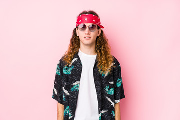 Young hippie caucasian man isolated happy, smiling and cheerful.