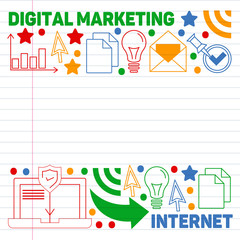 Digital marketing pattern with vector icons. Management, start up, business, internet technology.