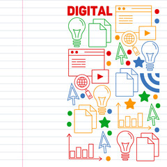 Digital marketing pattern with vector icons. Management, start up, business, internet technology.