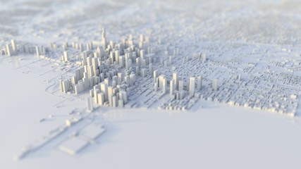 Obraz premium 3d illustration of white miniature chicago city with white material.