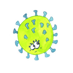 Stylized watercolor monster microbe (virus, bacterium). Hand-drawn watercolor illustration