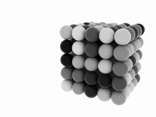 The balls are stacked in the shape of a cube 3d illustration