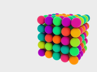 The balls are stacked in the shape of a cube 3d illustration