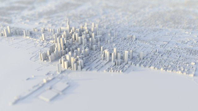 3d illustration of white miniature chicago city with white material.