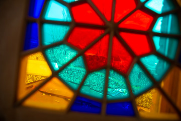 Photo of artisans workshop in Sheki, Azerbaijan. Shabaka Azerbaijan traditional stained glass technique using wood without nails and glue.