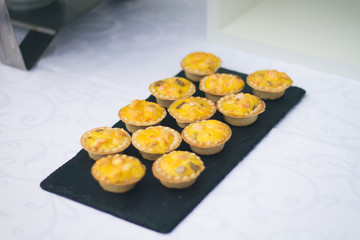 Delicious fresh wedding snacks on the table