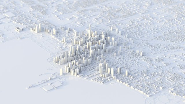 3d illustration of chicago city with white material.