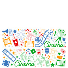 Vector pattern with cinema icons. Movie Theater, TV, popcorn, video clips, musical