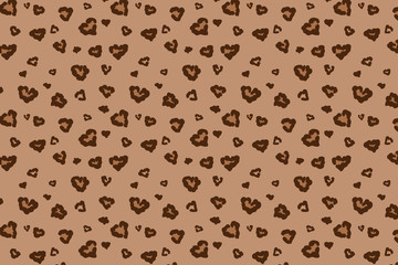 Vector background with leopard pattern made from heart-shaped spots. Cute design for Valentine's Day