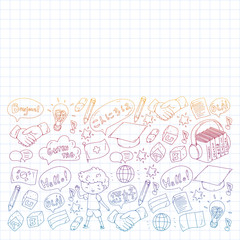 Dialog clouds with HELLO Vector pattern for language class, online courses. English, arabic, italian, japanese, spanish, chinese, german.