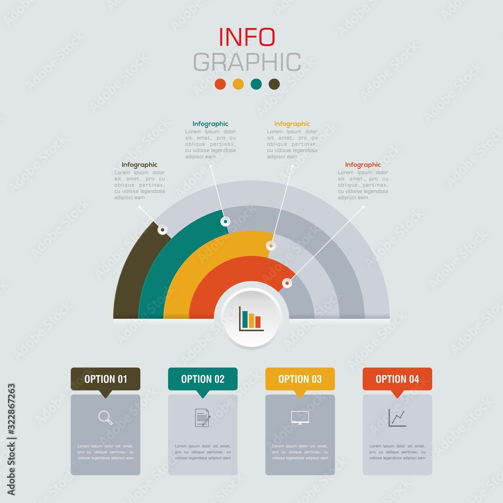 Fototapete business data visualization. infographic element with icons and options or steps. can be used for pr