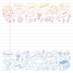 Dialog clouds with HELLO Vector pattern for language class, online courses. English, arabic, italian, japanese, spanish, chinese, german.