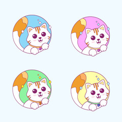 Vector illustration set logo of cute cat
