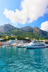 Obraz premium Yachts at Marina Grande embankment in Capri Island Tyrrhenian sea