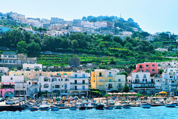 Naklejka premium Harbor of Capri Island with boats