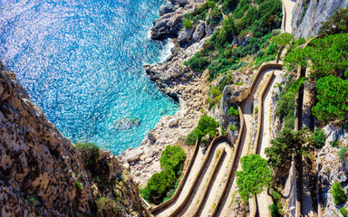 Via Krupp street at Marina Piccola in Capri Island town