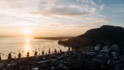 mount manganui sunset coast line golden hour