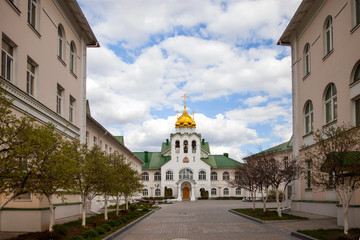 Fototapeta na wymiar Bell tower in Russian orthodox seminary, Kolomna