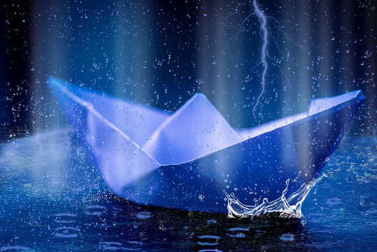Conceptual boat in a stormy sea