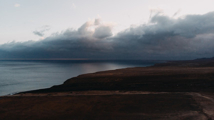 aerial landscape low light cloudy sunset