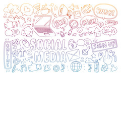 Social media, business, management vector icons. Internet marketing, communications.