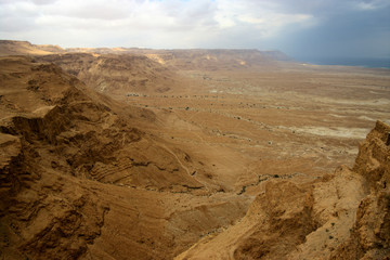 Fototapeta na wymiar View of the Judean Desert from Masada Fortress, Israel