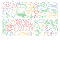 Social media, business, management vector icons. Internet marketing, communications.
