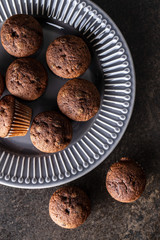 Tasty chocolate muffins. Sweet cupcakes.