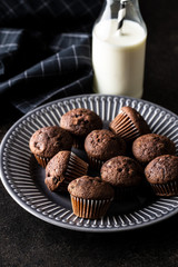 Tasty chocolate muffins. Sweet cupcakes.