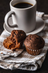 Tasty chocolate muffins. Sweet cupcakes.