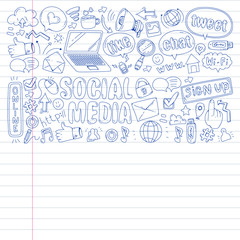 Social media, business, management vector icons. Internet marketing, communications.