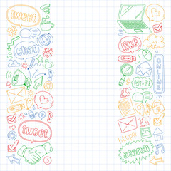 Social media, business, management vector icons. Internet marketing, communications.