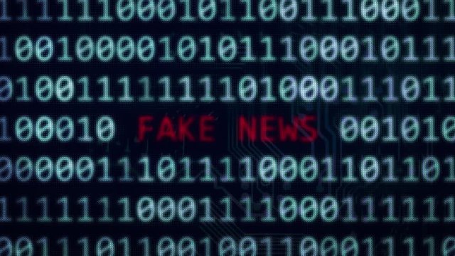Fake News word text between random binary data in 4k animation 3d rendered with depth of field	