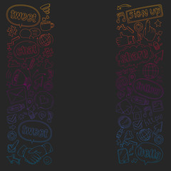 Social media, business, management vector icons. Internet marketing, communications.