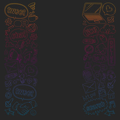 Social media, business, management vector icons. Internet marketing, communications.