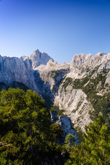 Naklejka na ściany i meble Beautiful view towards Jalovec mountain on Slemenova spica plateau in Slovenia