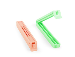 Plastic bag clips on a white background