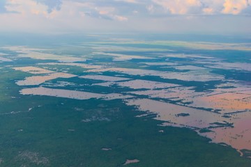 Flooded farm lands near Siem Reap, Cambodia. Aerial view.