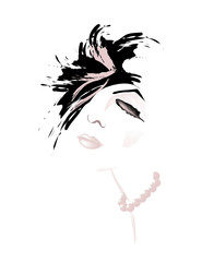 Fototapeta premium The hair of a pretty girl resembles a splash pattern in a minimalist fashion and beauty illustration.