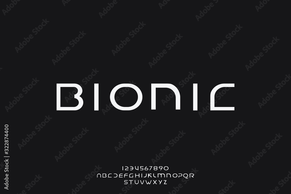 Poster bionic, an abstract technology science alphabet font. digital space typography vector illustration d