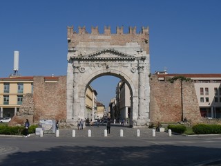 Rimini – Arch of Augustus with columns and Corinthian capitals is the oldest Roman arch and was the city gate