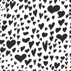 Fototapeta na wymiar Hand drawn black hearts. Seamless pattern black and white. Can be used for wallpaper, pattern fills, web page background, surface textures.