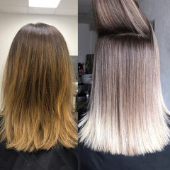 Before and after hair color in cool tones