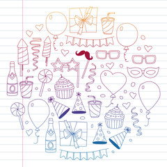 Vector pattern with bithday icons. Holiday and celebration.